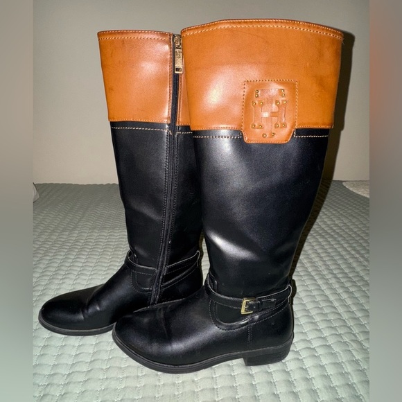 Tommy Hilfiger Drea2 black and brown side zip knee high riding boots size 7M GUC - Picture 3 of 12